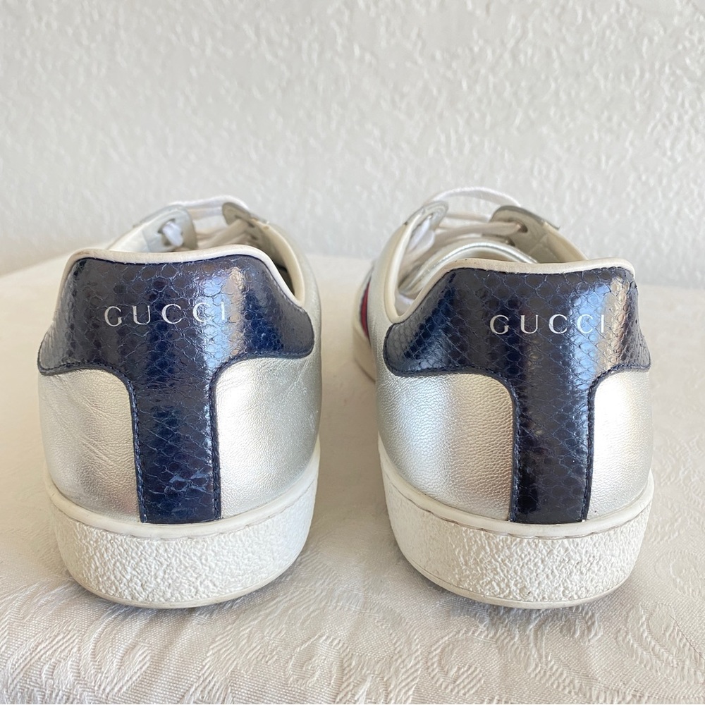 Gucci silver leather Web Sneakers - Picture 7 of 14